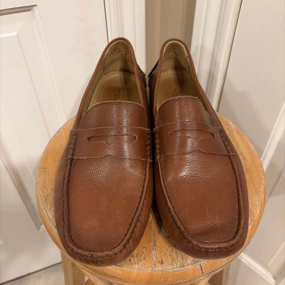 American Classic by DeLaRentis Brown Leather Penny Driver Loafers Men's Shoes